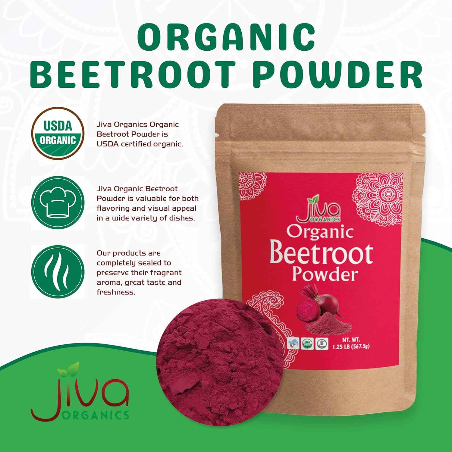 Jiva Organics Beet Root Powder 1.25 LB – Pure Organic Superfood for Daily Smoothies and Morning Wellness Rituals