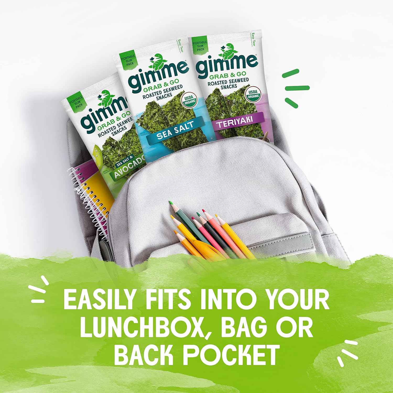 Gimme Seaweed Snacks Organic Roasted Seaweed Kids Lunchbox Pack Non-GMO Healthy School Snack 5 Count