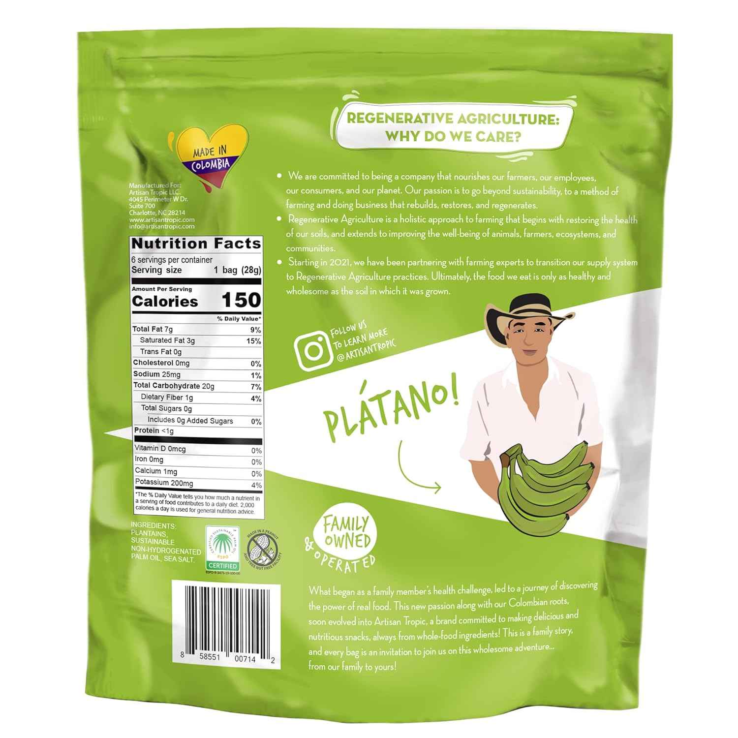 ARTISAN TROPIC Plantain Strips Sea Salt - Simple Clean-Ingredient Snack for Uncluttered Pantries