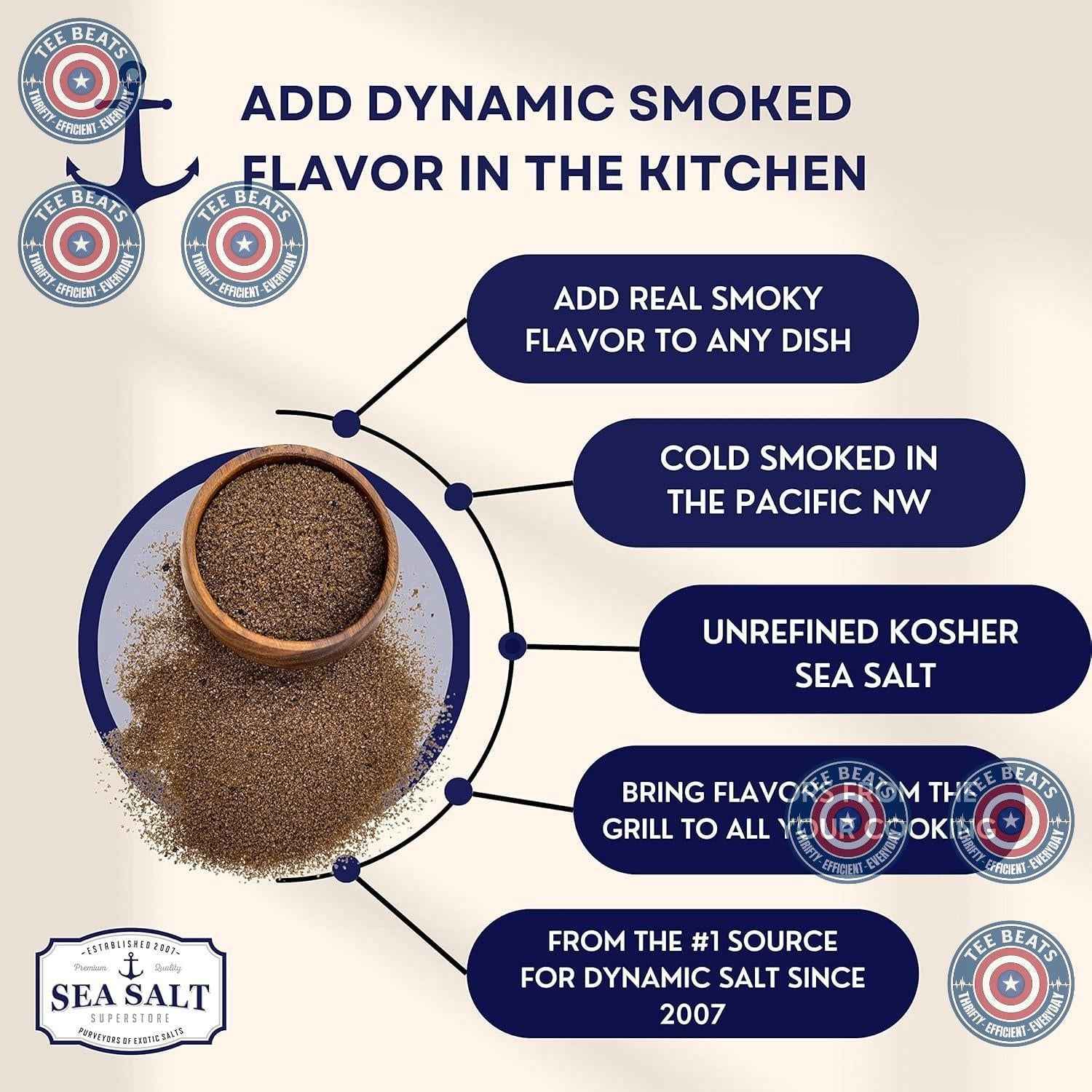 Fine Grain Cold Smoked Sea Salt Over Alderwood, Unrefined Fine Smoky Flavored Kosher Salt for Grilling & Cooking, 5 oz Bag