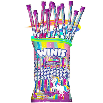 Winis Unicorn Cotton Candy Chewy Candy Sticks – Parent-Approved Taffy Treat for School Parties, Birthday Goody Bags, and After-School Snacking | 11 Individually Wrapped Pieces, Nut Free
