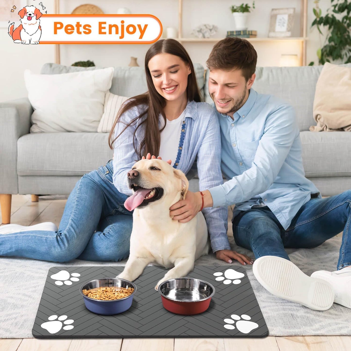 Non-Slip Pet Feeding Mat with Waterproof Rubber Backing, Safe Spill Protection for Cats and Dogs