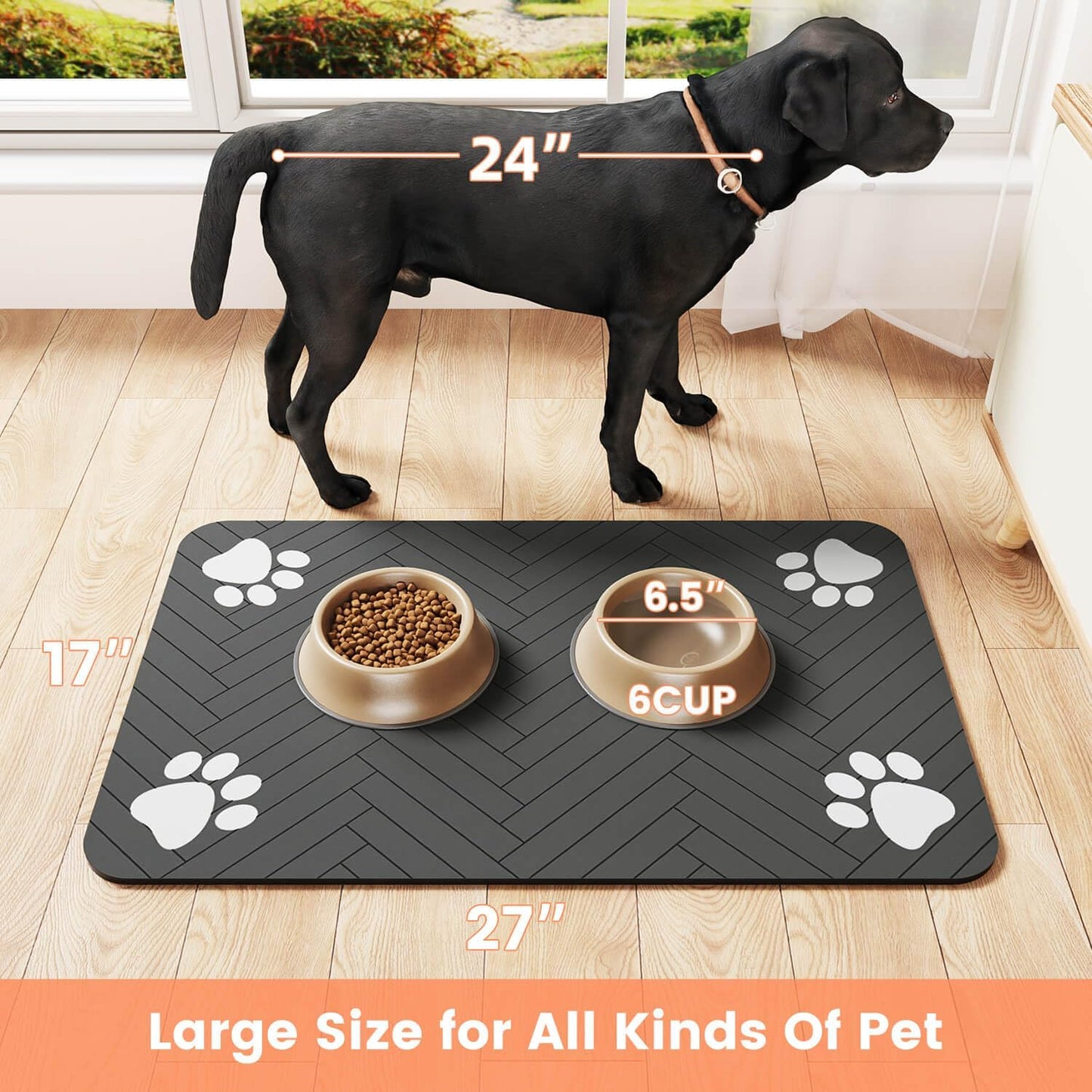 Non-Slip Pet Feeding Mat with Waterproof Rubber Backing, Safe Spill Protection for Cats and Dogs