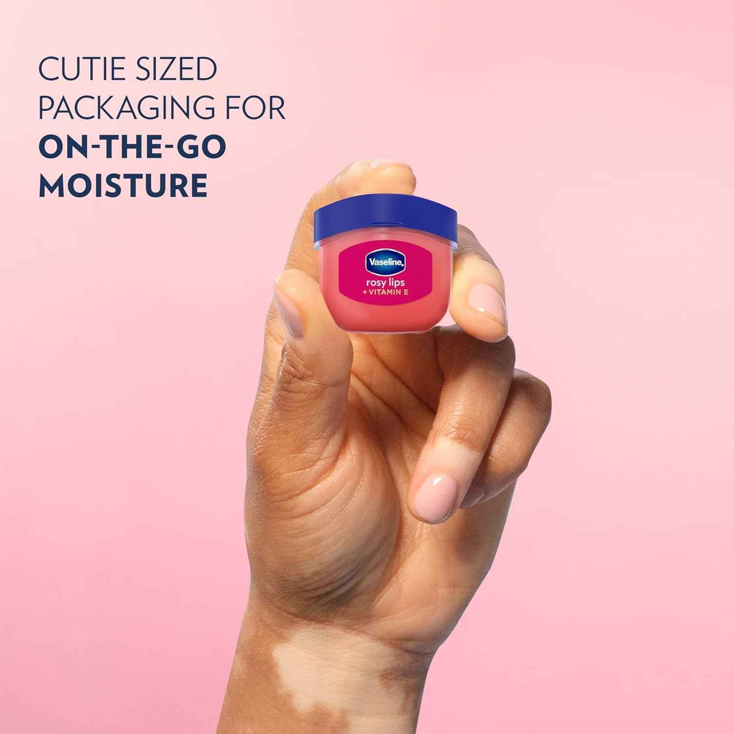 Vaseline Rosy Tinted Mini Lip Balm 2 ct – Self Care Essential for Bath Time and Wind Down Routine, Petroleum Jelly Lip Therapy