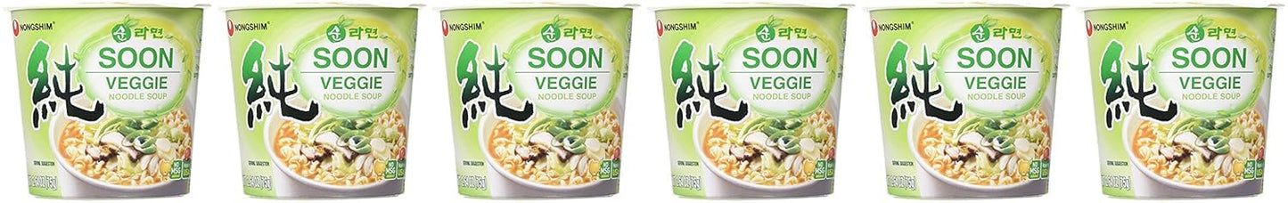 Nongshim Soon Veggie Cup Noodle – Single-Serve Vegan Meal for Small Apartments, Compact 6-Pack Pantry Storage