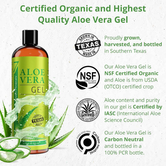 Seven Minerals Organic Aloe Vera Gel – Beach Bag Sunburn Relief for Poolside and Lake Day Aftercare