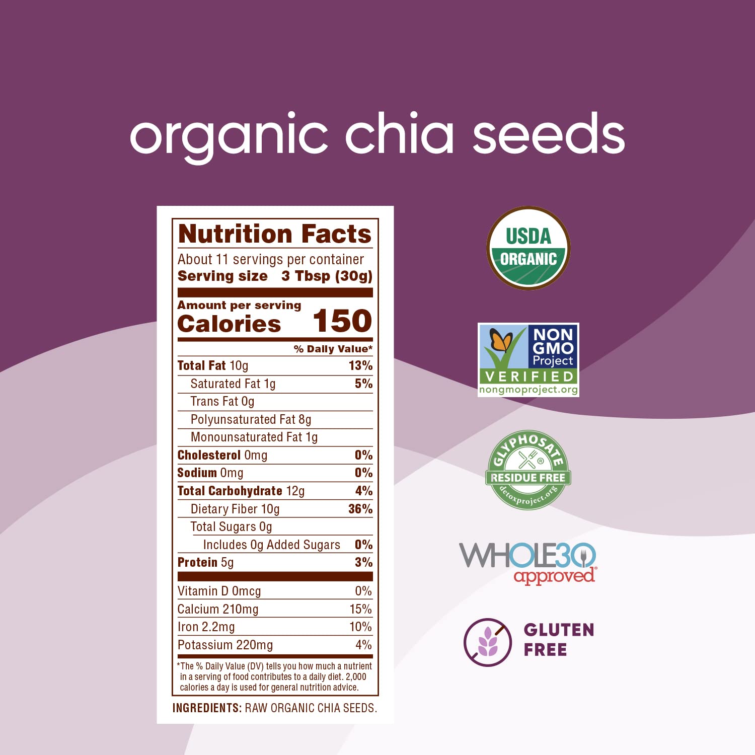 Nutiva Organic Chia Seed 12 oz – Lightweight Nutrient Dense Trail Food for Backpacking, Camping Breakfasts and Long Hike Energy
