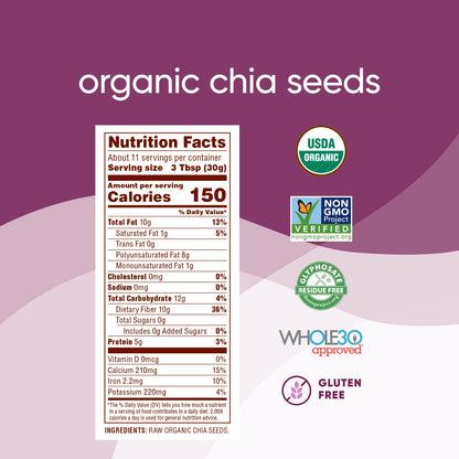 Nutiva Organic Chia Seed 12 oz – Lightweight Nutrient Dense Trail Food for Backpacking, Camping Breakfasts and Long Hike Energy