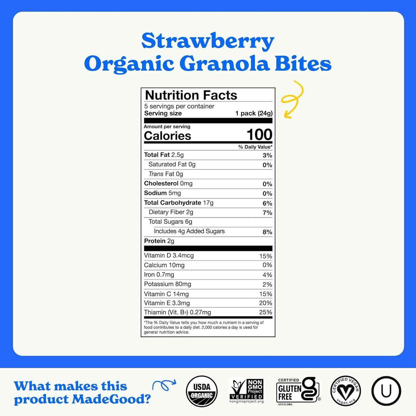 MadeGood Organic Strawberry Granola Bites – Plant-Based Desk Drawer Snack for Mid-Afternoon Energy, Vegan