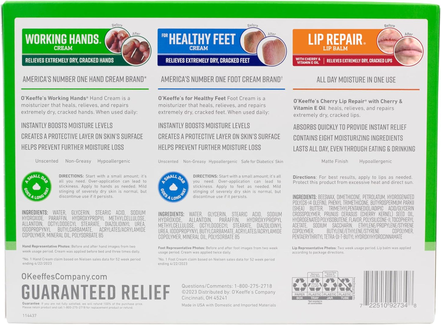 O'Keeffe's Giftbox – Mother's Day Skin Care Set for Mom with Hand Cream, Foot Cream, and Cherry Lip Repair Stick