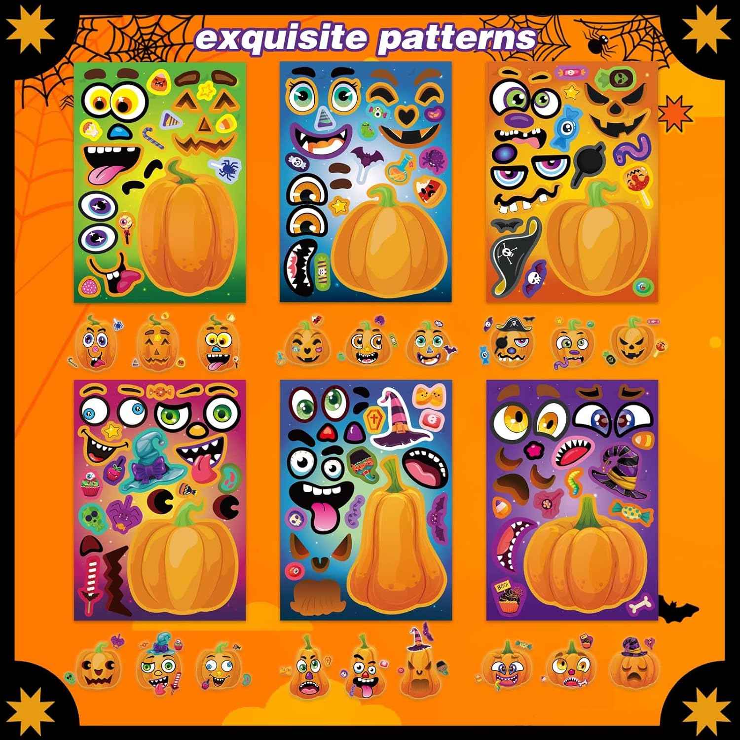 WATINC No-Carve Pumpkin Stickers – Child-Safe Halloween Alternative Eliminating Knife Risk for Family Craft Time