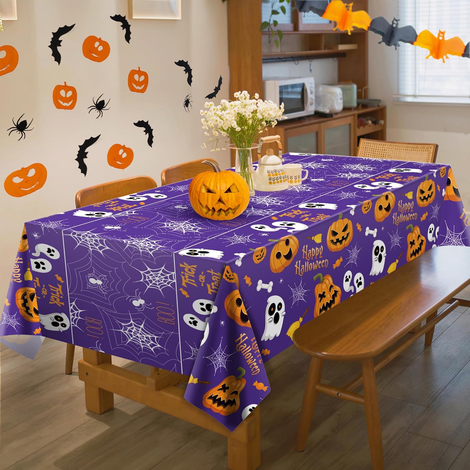 OHOME Halloween Decorations - Disposable Plastic Halloween Tablecloth for Outdoor Patio Halloween Party and Backyard Trick-or-Treat Table, 2 Pack