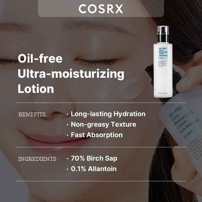 COSRX Oil Free Lotion with Birch Sap – Calming Nighttime Moisturizer for Oily Skin and Pre-Sleep Self-Care Rituals
