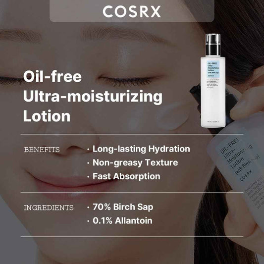 COSRX Oil Free Lotion with Birch Sap – Calming Nighttime Moisturizer for Oily Skin and Pre-Sleep Self-Care Rituals