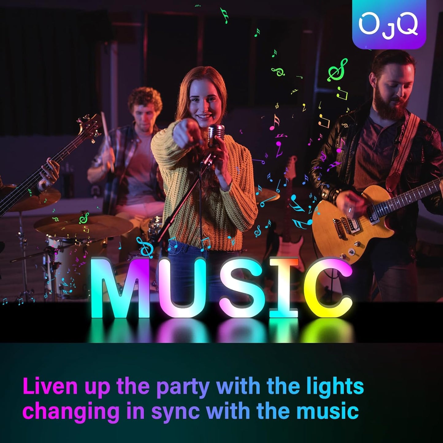 OJQ Light Up Letters LED Marquee – Music Sync Bedroom Wall Decor and Cozy Mood Lighting
