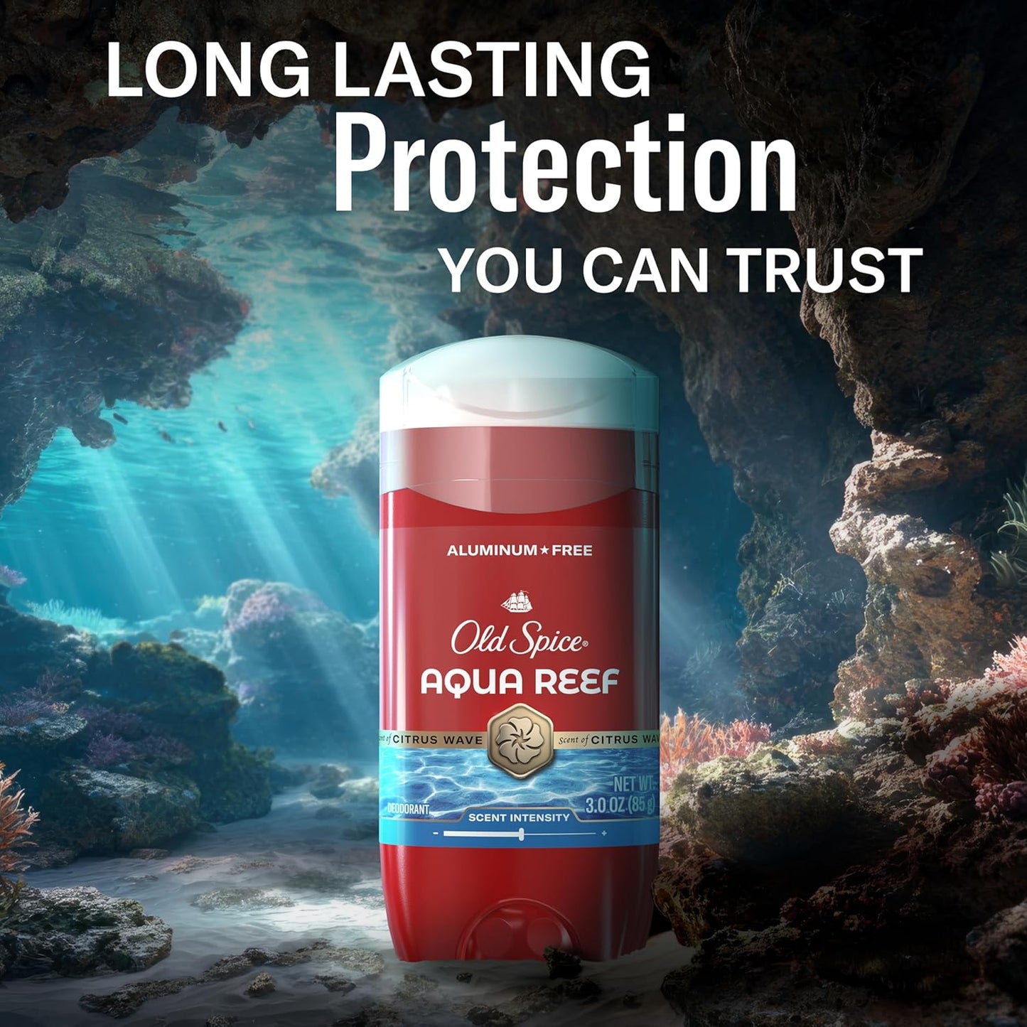 Old Spice Aluminum-Free Deodorant Aqua Reef — Birthday Gift for Men, 48-Hour Odor Protection Pack of 4 with Travel Body Wash