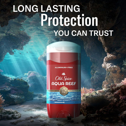 Old Spice Aluminum-Free Deodorant Aqua Reef — Birthday Gift for Men, 48-Hour Odor Protection Pack of 4 with Travel Body Wash