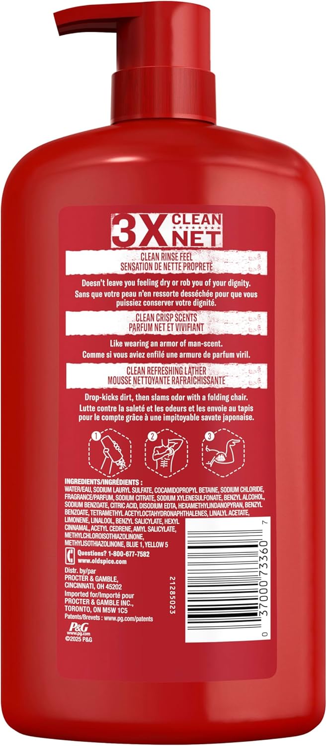 Old Spice Body Wash for Men – Bulk Father's Day Gift Set with Long-Lasting Pure Sport and Crisp Scents, 33.4 oz Pack of 4