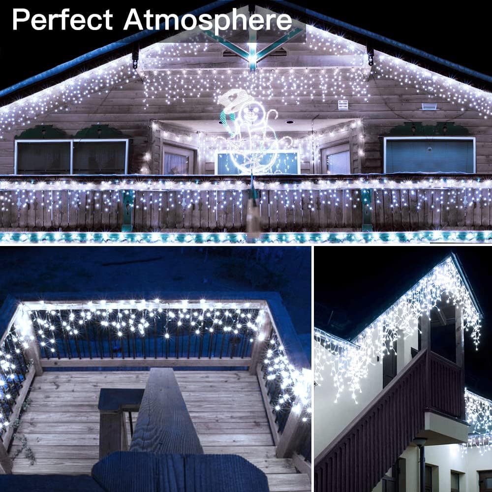 Ollny Icicle Lights 720 LED Cool White 60FT – Cascading Hanging Lights for Bedroom Wall, Living Room and Cozy Winter Ambience