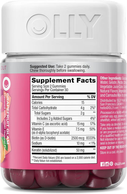 OLLY Undeniable Beauty Gummy – Countertop Friendly Beauty Supplement, Clean Grapefruit Gummy for Hair Skin and Nails