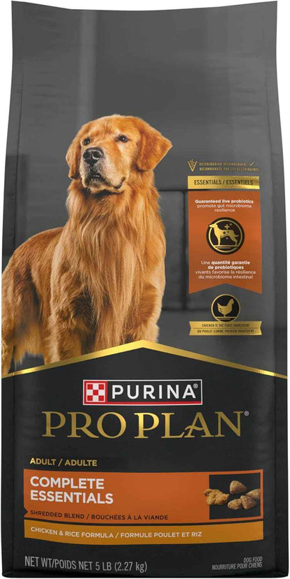 Purina Pro Plan Complete Essentials Shredded Chicken and Rice Formula - Easy-Bowl, Crunchy-and-Tender Kibble for Busy Family Kitchens - 5 lb