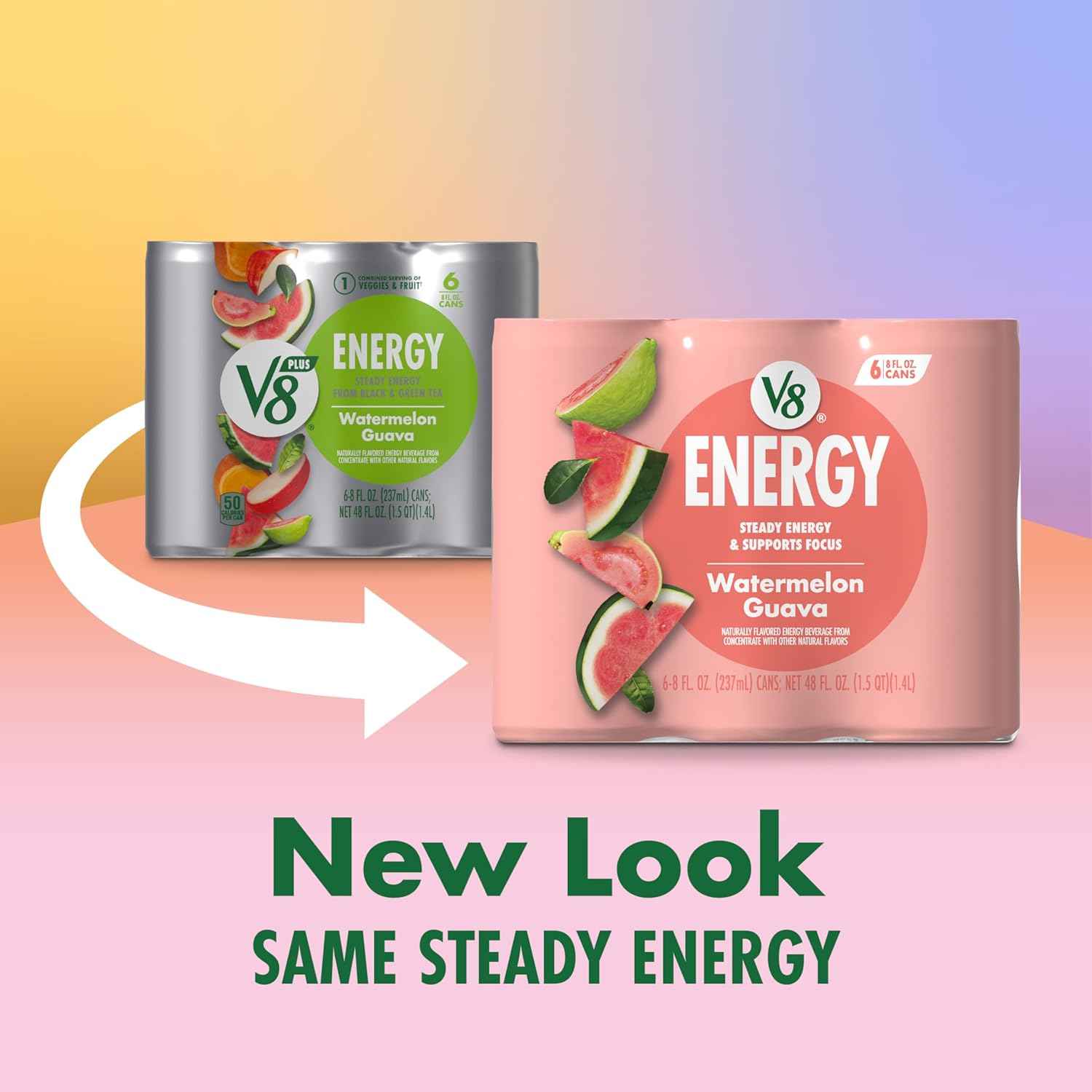 V8 +Energy Less Is More Energy Drink – Tea Caffeine, Zero Added Sugar and a Short Ingredient List for Intentional Eaters, 24 Pack