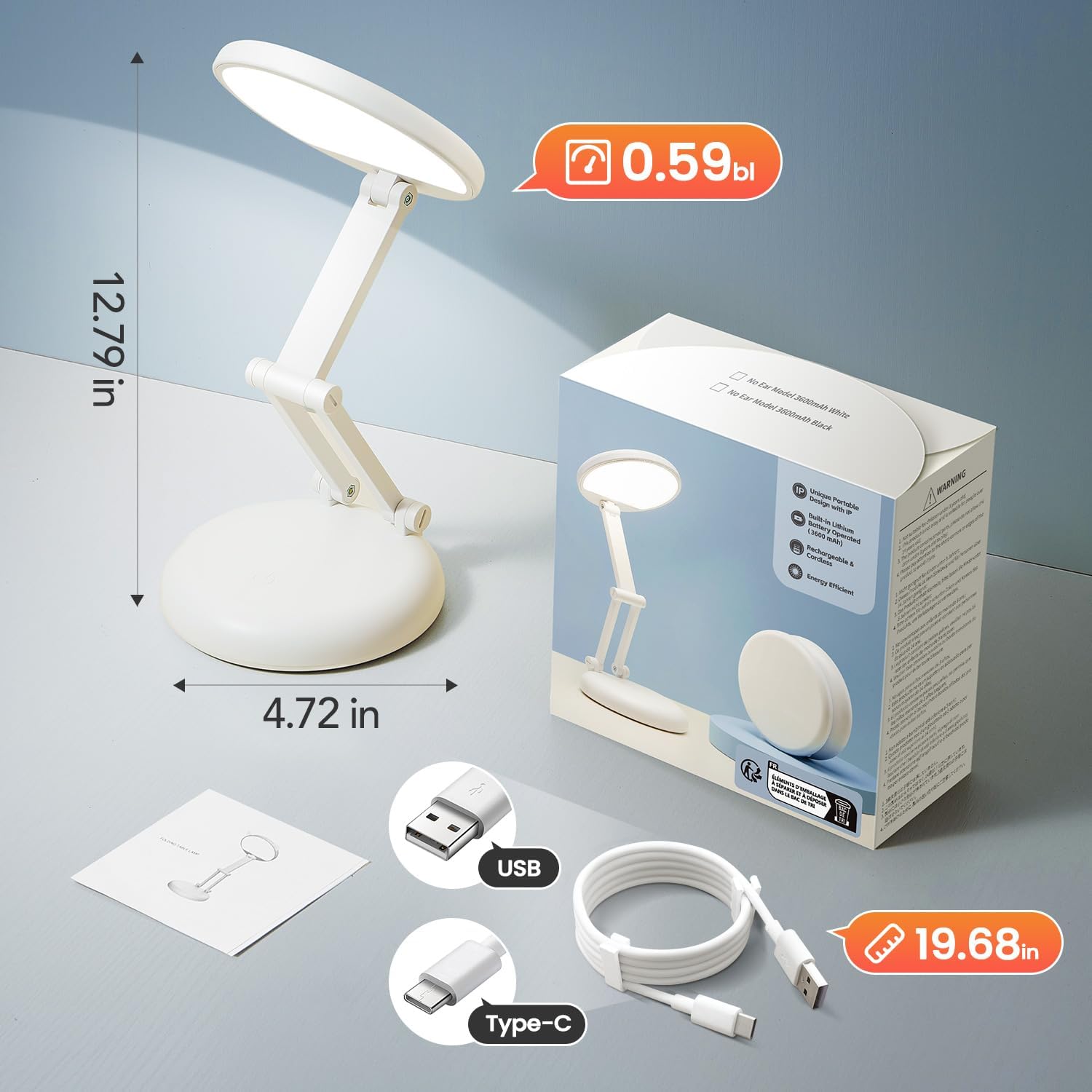 One Fire Cordless Desk Lamp – Focus-Boosting Study Light for Dorm Desks, 9 Brightness Levels for Long Sessions