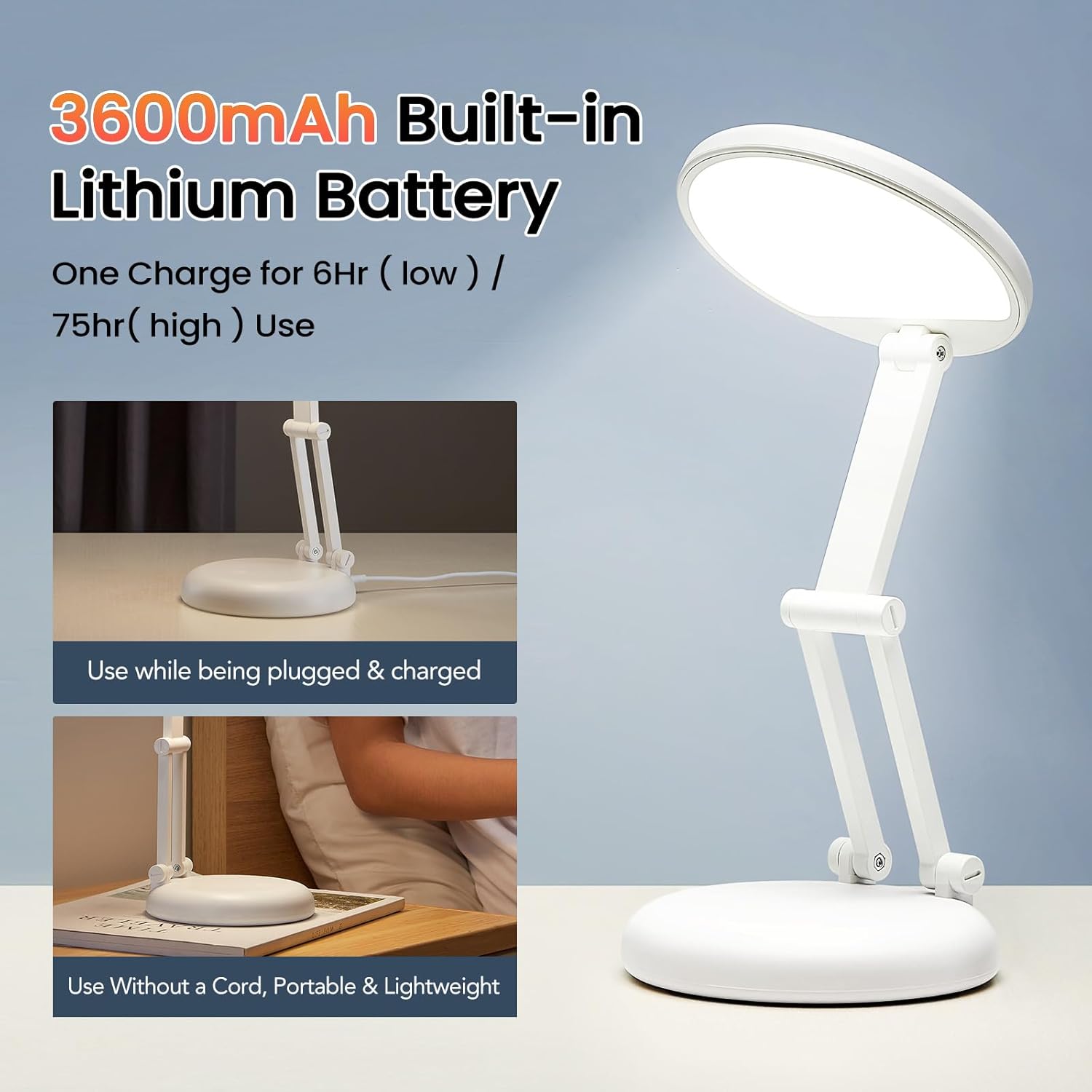 One Fire Cordless Desk Lamp – Focus-Boosting Study Light for Dorm Desks, 9 Brightness Levels for Long Sessions