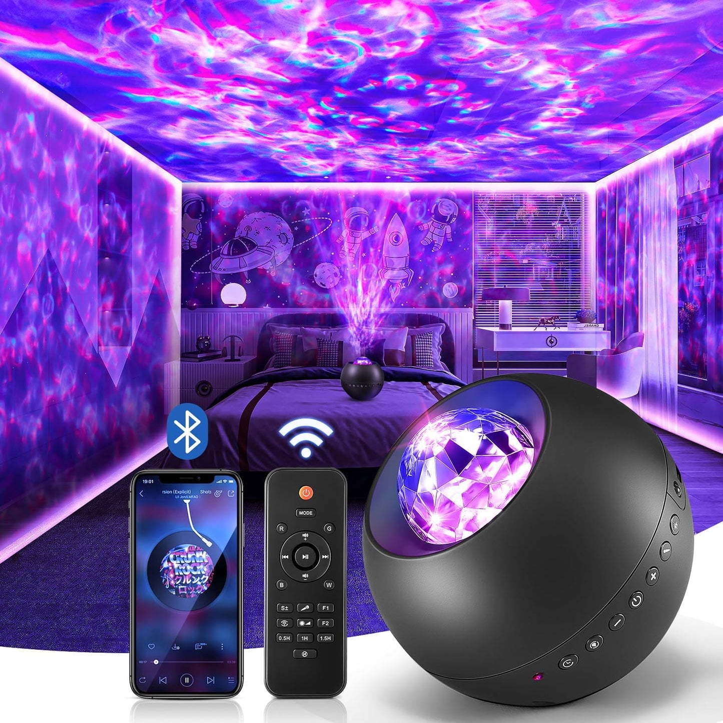 One Fire Galaxy Projector with White Noise Machine – Mindfulness and Meditation Light for Bedroom Wind Down Ritual and Better Sleep Quality