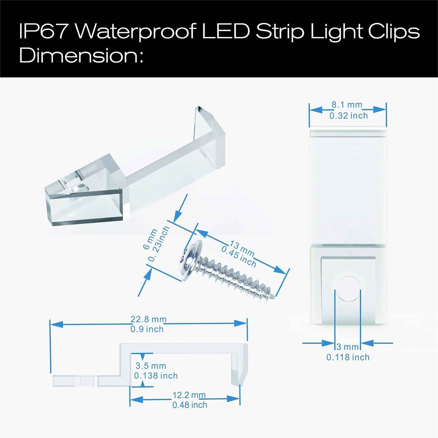 ATB Weatherproof LED Strip Light Clips for Camping Trailers and Patio Cover Installations, Clear 10mm/12mm Mounting Bracket Pack of 100