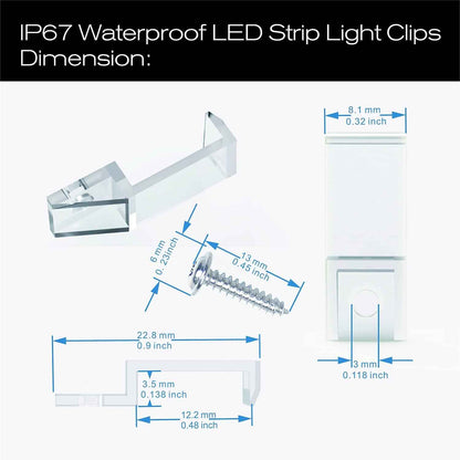 ATB Weatherproof LED Strip Light Clips for Camping Trailers and Patio Cover Installations, Clear 10mm/12mm Mounting Bracket Pack of 100