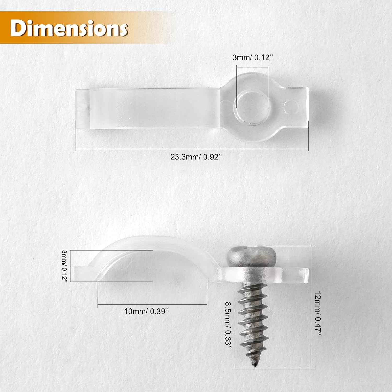 LuminEdge Strip Light Fixing Clips – Living Room Cove and Shelf LED Mounting Hardware, 100 Clear Brackets