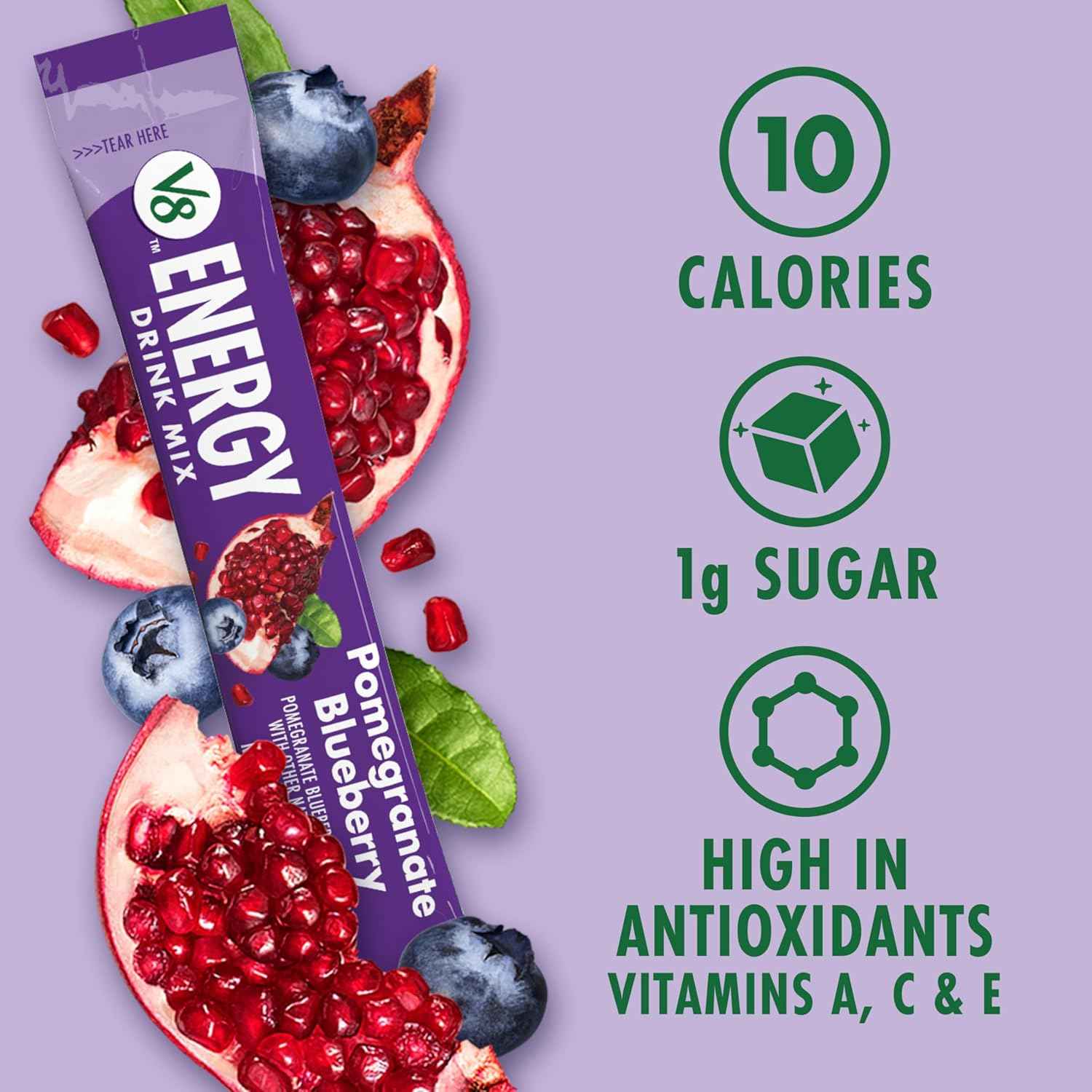 V8 Energy Strawberry Lemonade Energy Drink Powder for Desk and Commute, 10 Calorie Single Serve Sticks