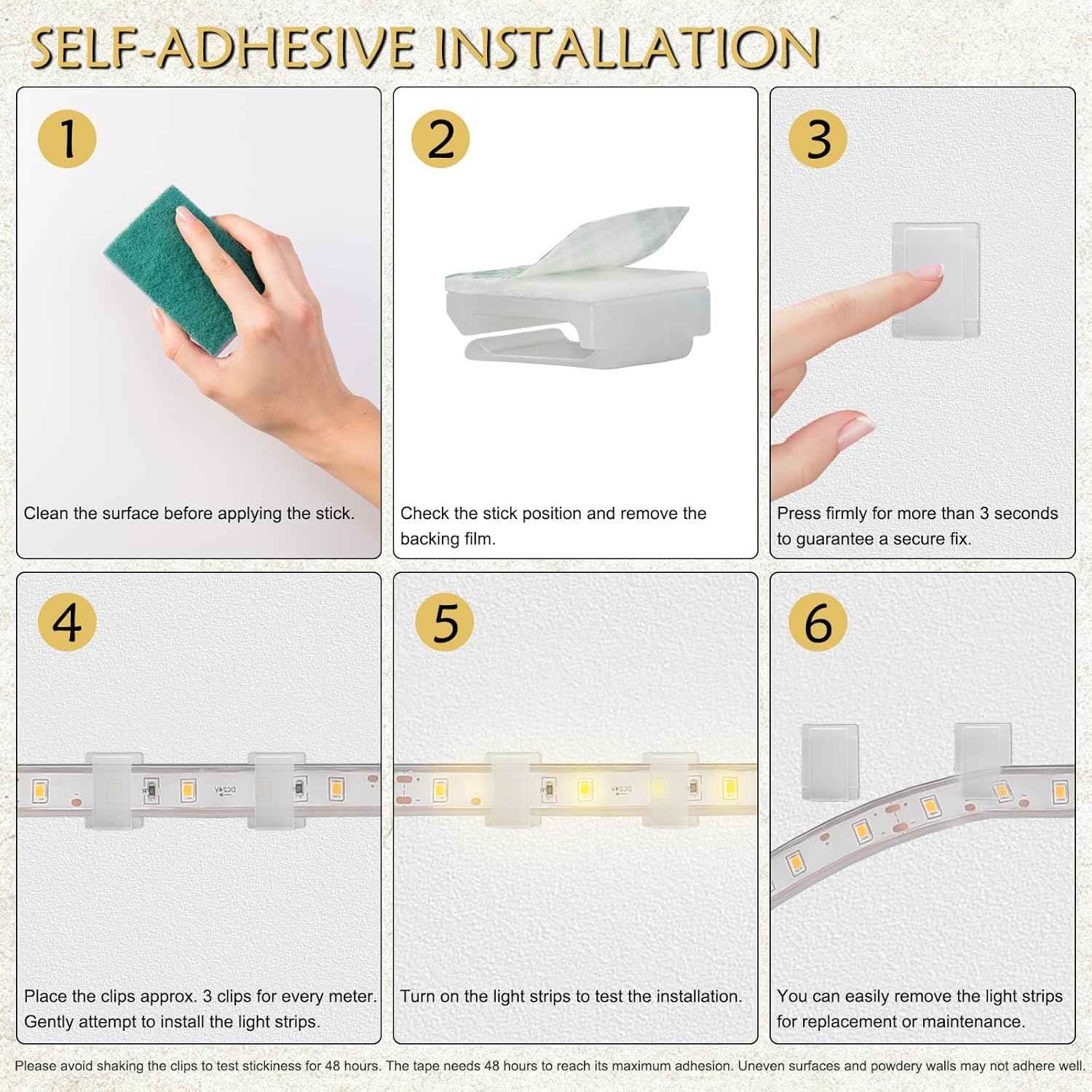 GooChan LED Strip Light Clips – Living Room Accent Lighting Mounts, Adhesive Brackets for 8mm–12mm Strips, 100-Pack