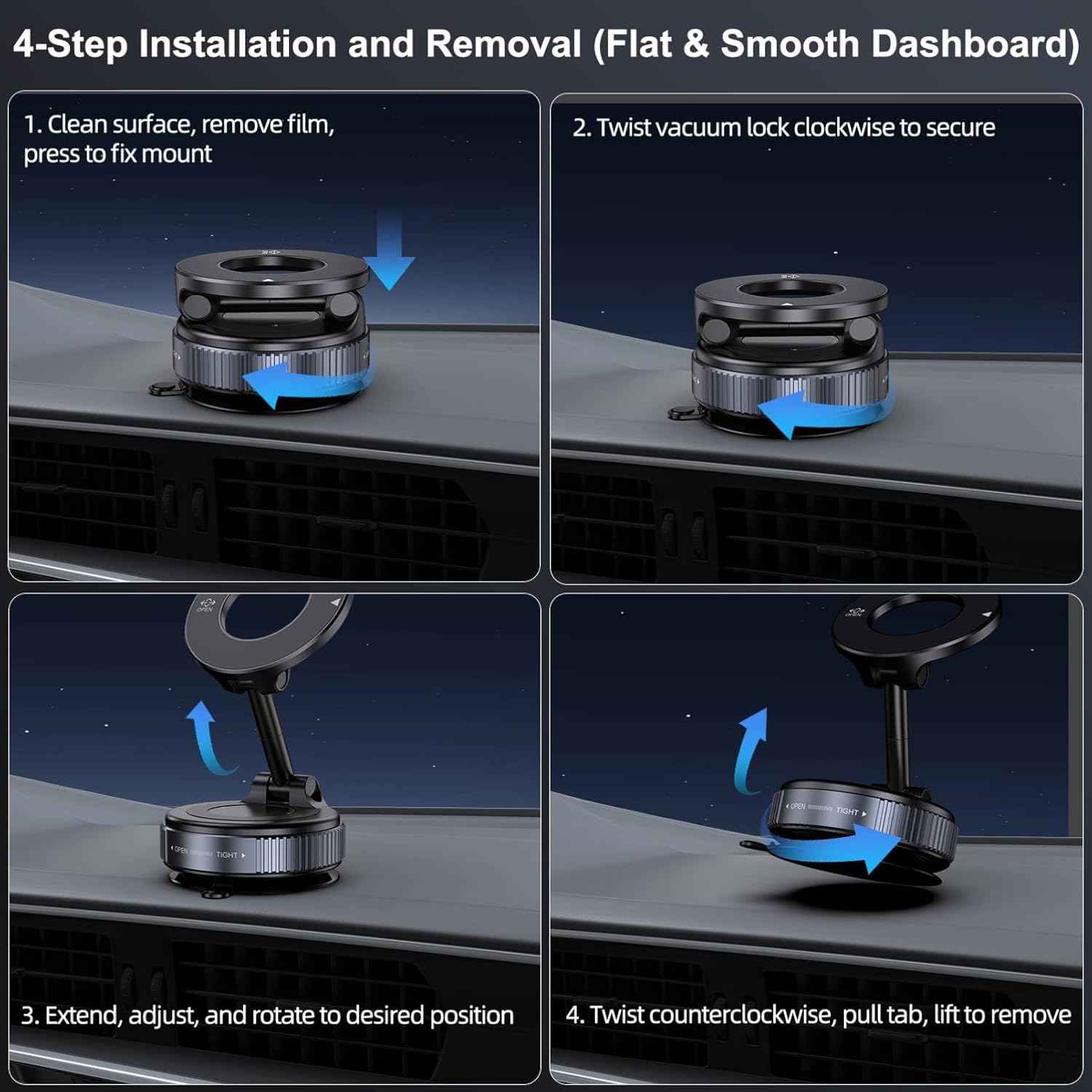 Vacuum Magnetic Suction Phone Holder – Sleek Black Magnetic Phone Stand for Clean Modern Spaces, Black