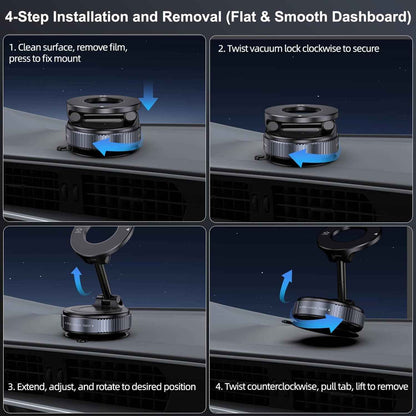 Vacuum Magnetic Suction Phone Holder – Sleek Black Magnetic Phone Stand for Clean Modern Spaces, Black