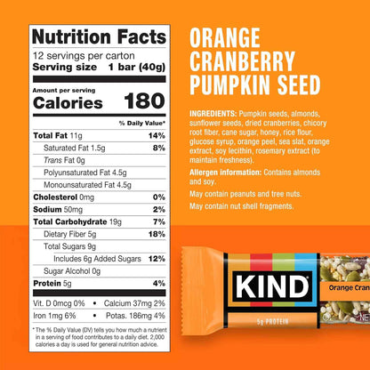 KIND Healthy Snacks Orange Cranberry Pumpkin Seed Bar – Mindful Wellness Snack for Self-Care Routines, 5g Protein and Fiber for Balanced Energy, 12 Count