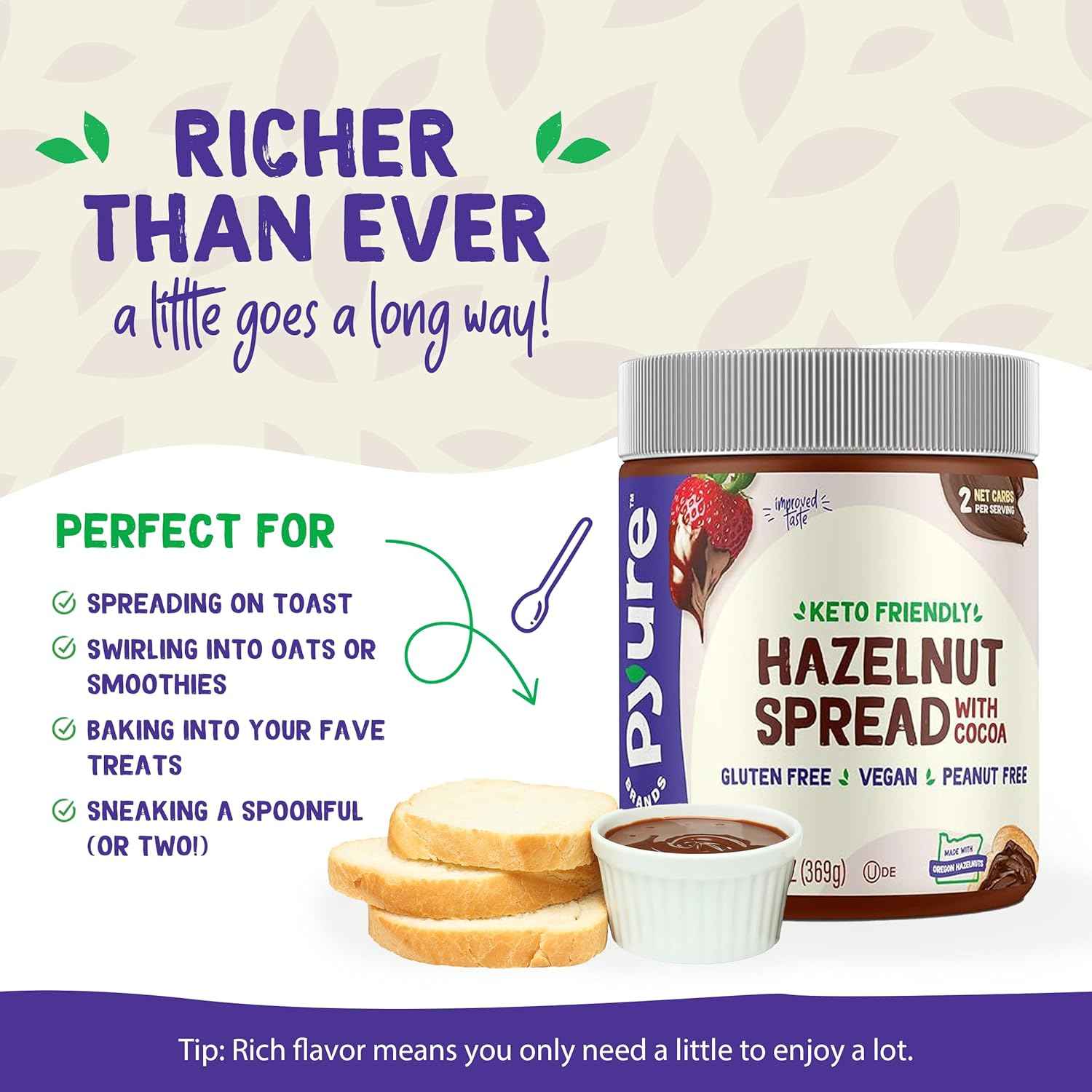 Pyure Vegan Hazelnut Spread | 2g Net Carb Self-Care Treat for Diabetic & Paleo Pantries