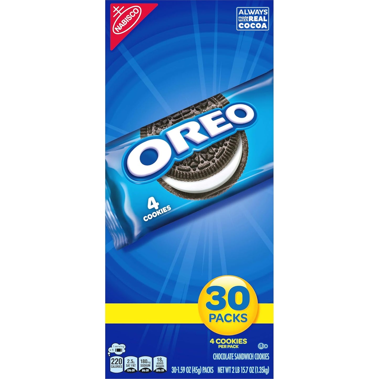 OREO Chocolate Sandwich Cookies Snack Packs – Lunch Box Treats for Kids' School Lunches, Individually Wrapped