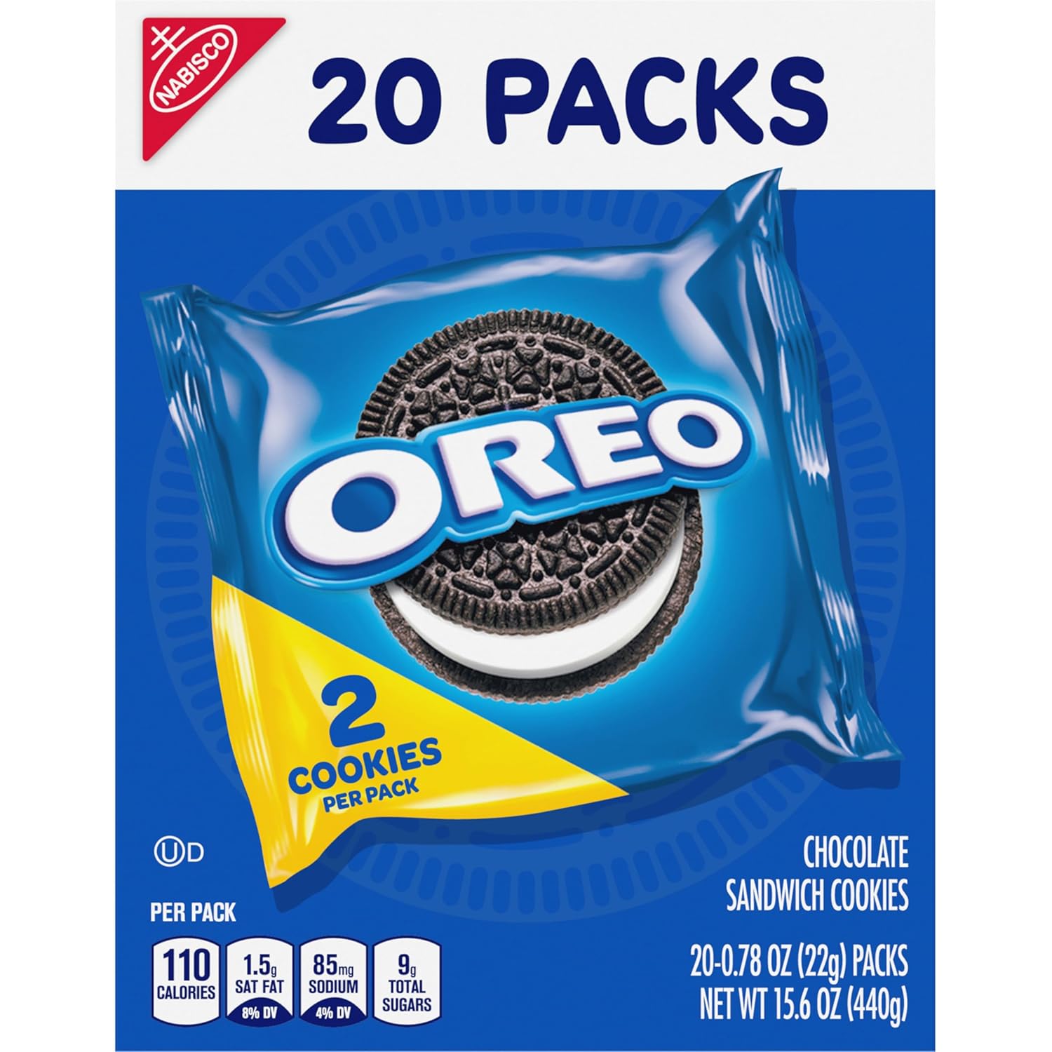 OREO Chocolate Sandwich Cookies Snack Packs – Road Trip and Commuter Snacks That Resist Crushing, 20 Travel Packs