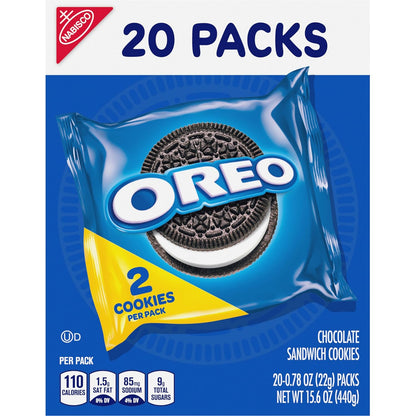 OREO Chocolate Sandwich Cookies Snack Packs – Road Trip and Commuter Snacks That Resist Crushing, 20 Travel Packs