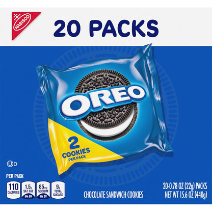 OREO Chocolate Sandwich Cookies Snack Packs – Road Trip and Commuter Snacks That Resist Crushing, 20 Travel Packs