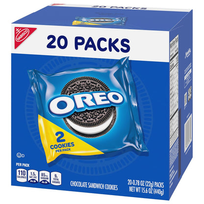 OREO Chocolate Sandwich Cookies Snack Packs – Road Trip and Commuter Snacks That Resist Crushing, 20 Travel Packs