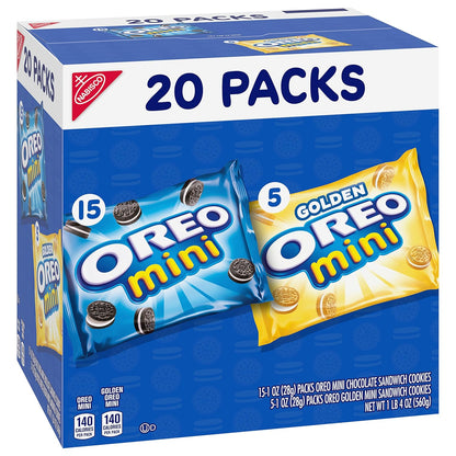 OREO Mini Mix Sandwich Cookies Variety Pack for Office Snack Drawer, Bulk 20 Pack
