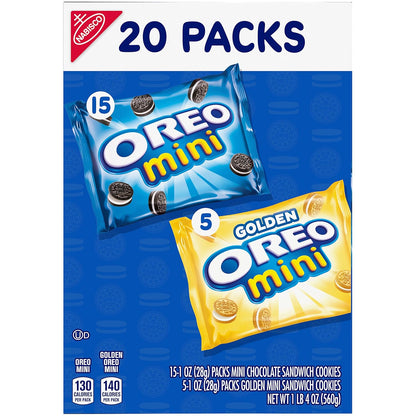 OREO Mini Mix Sandwich Cookies Variety Pack for Office Snack Drawer, Bulk 20 Pack