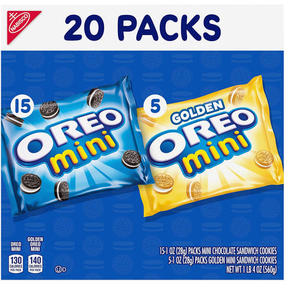 OREO Mini Mix Sandwich Cookies Variety Pack for Office Snack Drawer, Bulk 20 Pack