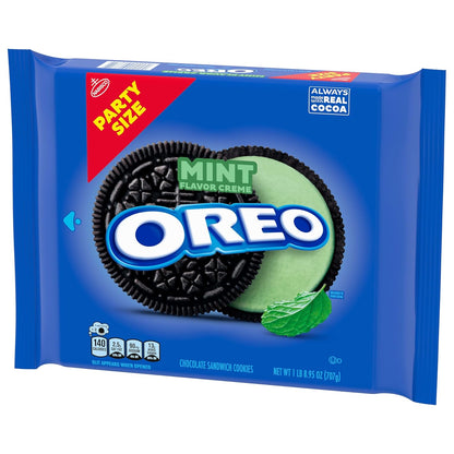 OREO Mint Creme Chocolate Sandwich Cookies Party Size 24.95 oz – Portable Resealable Snack for Road Trips and Camping
