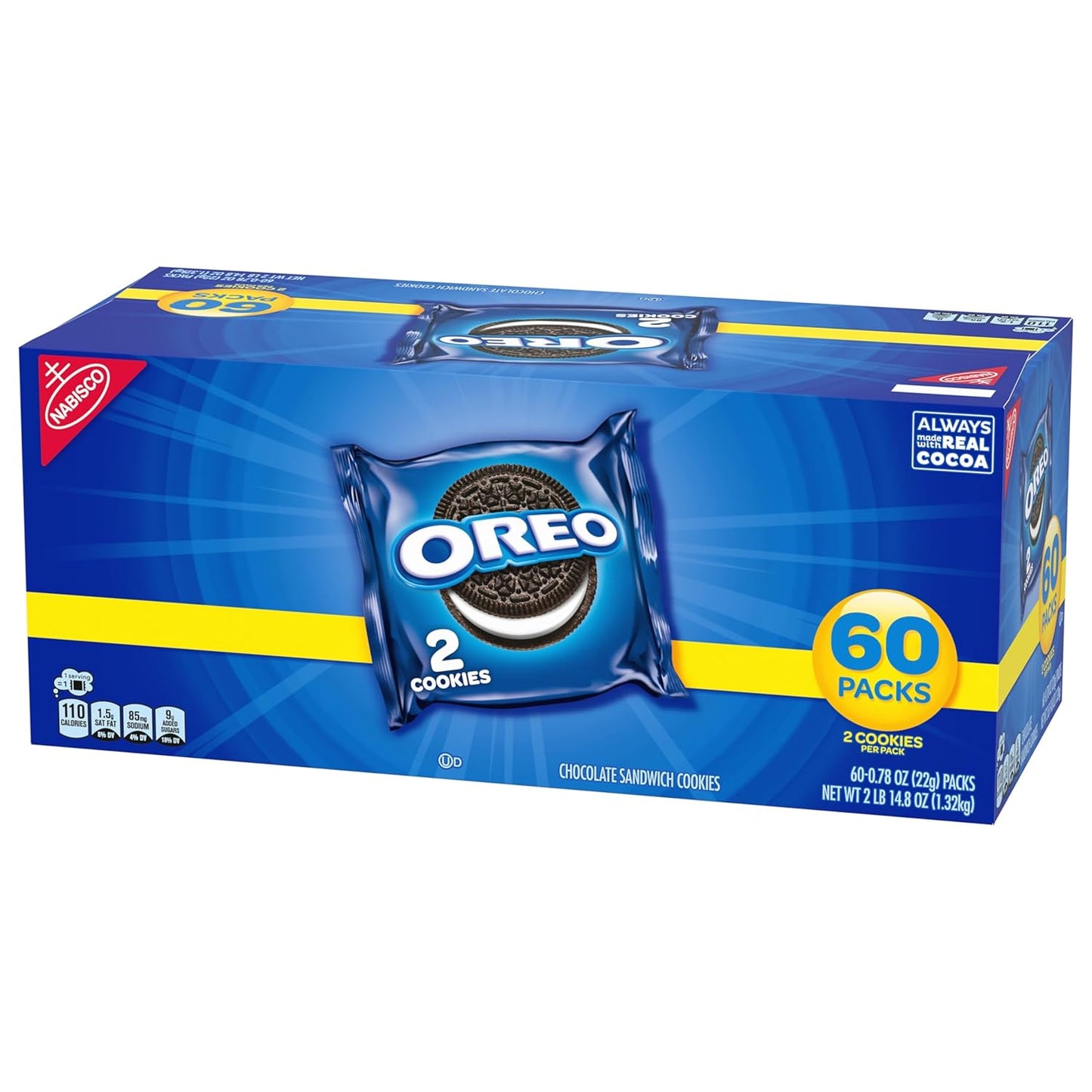 OREO Original Sandwich Cookies, 60 Individually Wrapped Snack Packs for Office Breakrooms and Pantries