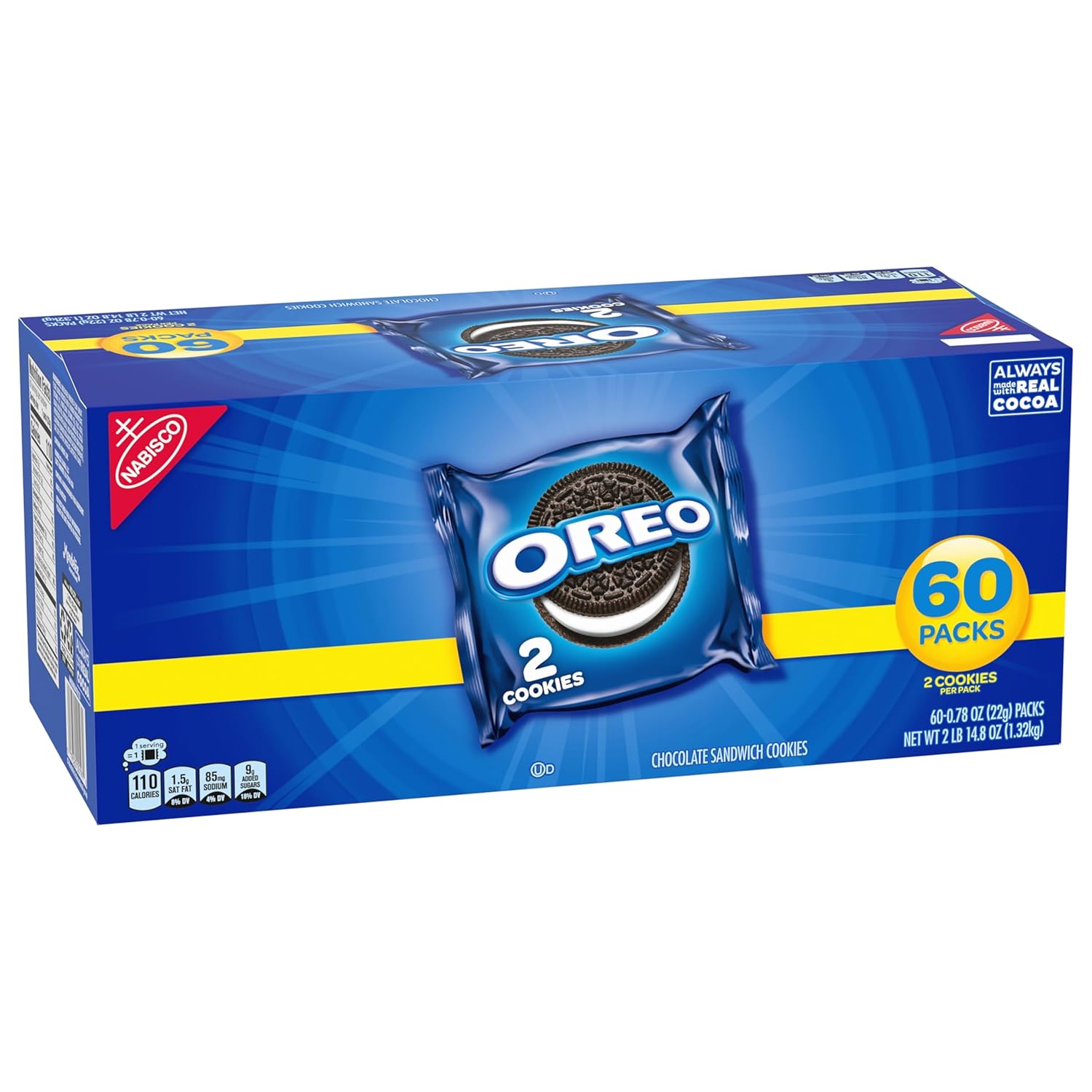 OREO Original Sandwich Cookies, 60 Individually Wrapped Snack Packs for Office Breakrooms and Pantries
