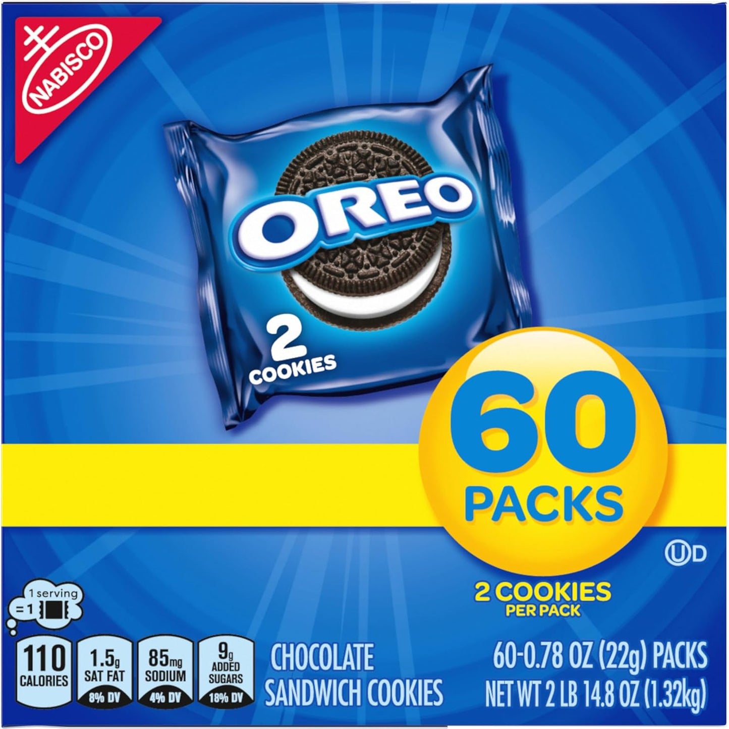 OREO Original Sandwich Cookies, 60 Individually Wrapped Snack Packs for Office Breakrooms and Pantries